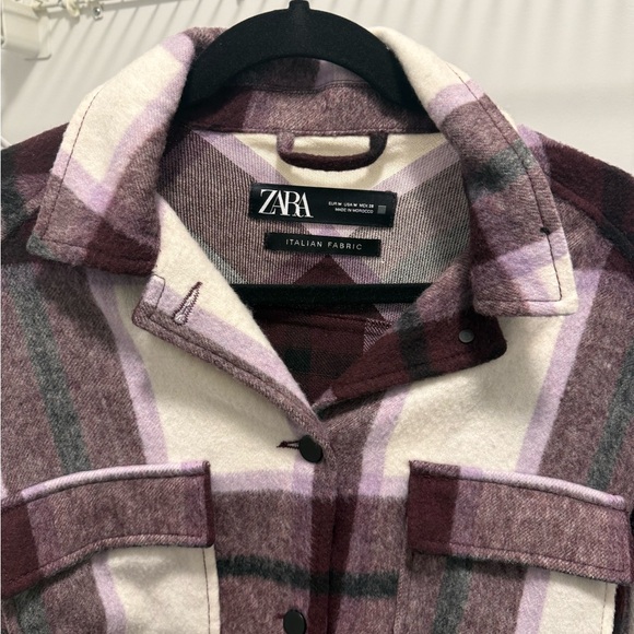 ZARA Womens Plaid Shacket in Cream/Purple￨Size Medium - Picture 6 of 12
